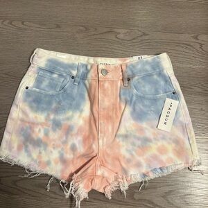 PacSun Blue and Pink Jean Shorts High-Waisted Tie-Dye